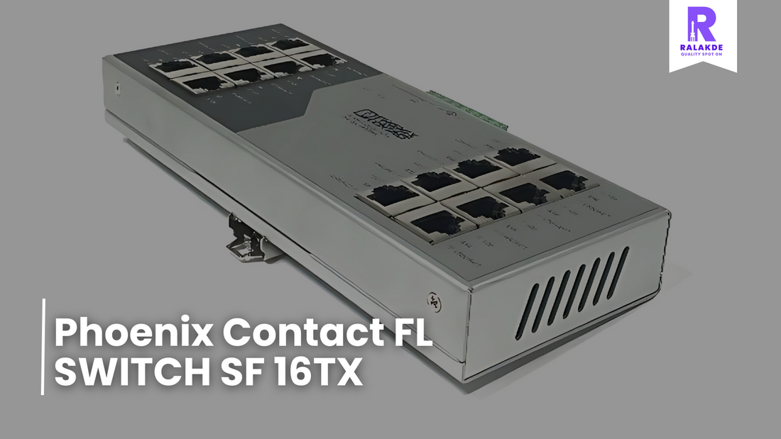 Phoenix Contact FL SWITCH SF 16TX, a 16-port industrial Ethernet switch.