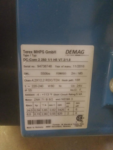 DEMAG DC-COM 2 250 1/1 H5 V7.2/1.8