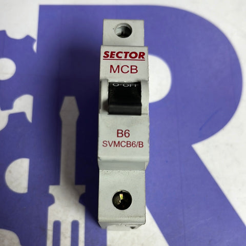 SECTOR MCB 6 AMP TYPE B B6 SYMCB6/B SINGLE POLE 6A CIRCUIT BREAKER