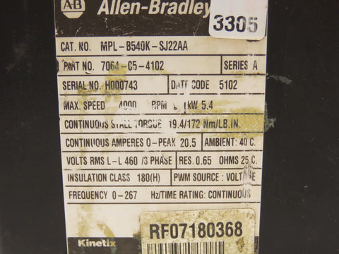 ALLEN BRADLEY MPL-B540K-SJ22AA