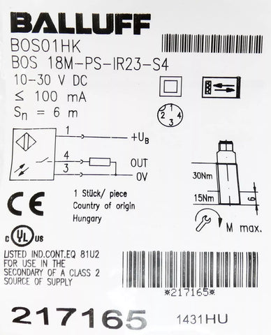 BALLUFF BOS 18M-PS-IR23-S4