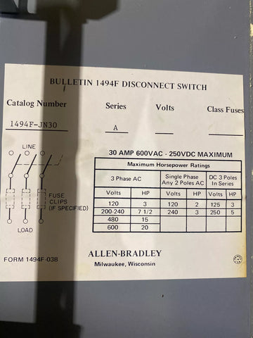 ALLEN BRADLEY 1494F-JN30