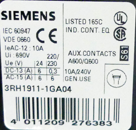 SIEMENS 3RH1140-1AP00 + 3RH1911-1GA04