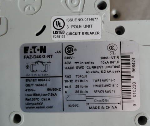 Eaton FAZ-D40/3-RT