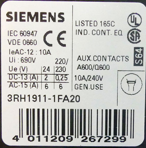 SIEMENS 3RT1016-1AP01 + 3RH1911-1FA20