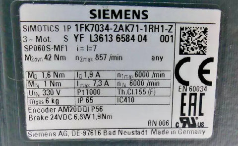 Siemens 1FK7034-2AK71-1RH1-Z