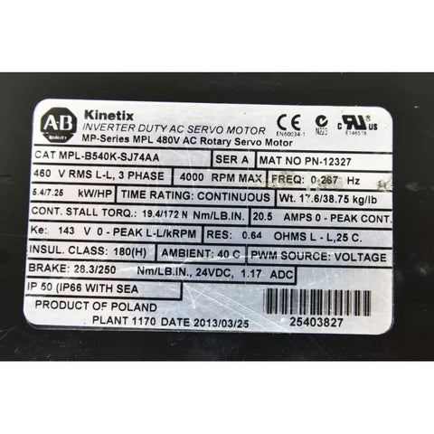 ALLEN BRADLEY MPL-B540K-SJ74AA