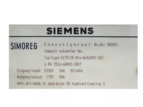 SIEMENS 6RA2516-6BD43-ZG07