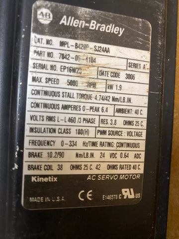 ALLEN BRADLEY MPL-B420P-SJ24AA