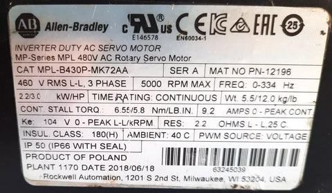 Allen-Bradley MPL-B430P-MK72 AA