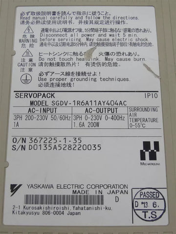 YASKAWA SGDV-1R6A11AY404AC