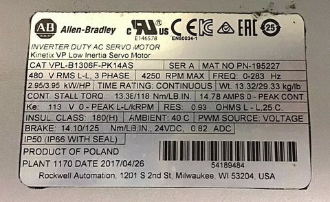 Allen-Bradley VPL-B1306F-PK1 4AS