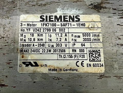 Siemens 1FK7100-5AF71- 1EH0