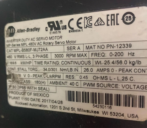 ALLEN BRADLEY MPL-B580F-MJ72AA