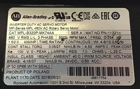 Allen-Bradley MPL-B320P-MK74 AA