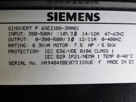 SIEMENS 6SE2-108-3AA01