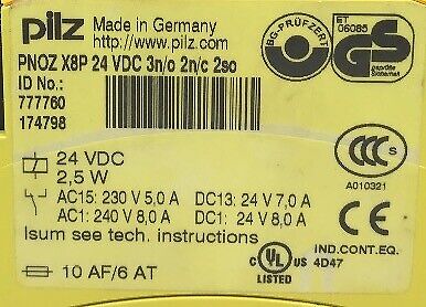 PILZ  PNOZ X8P 24 VDC 3N/O 2N/C 2SO