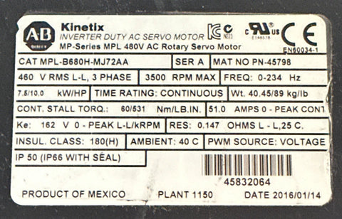 ALLEN BRADLEY MPL-B680H-MJ72AA