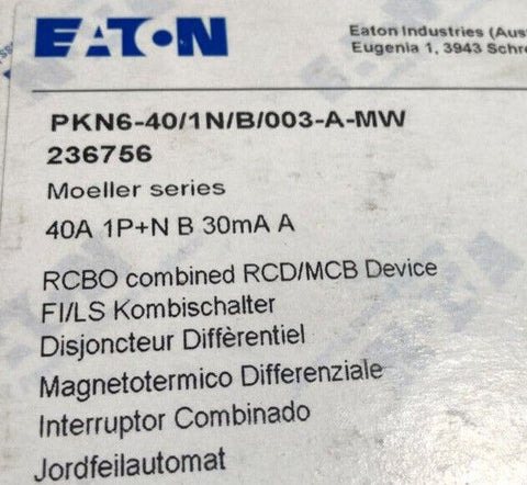 EATON CORPORATION PKN6-40/1N/B/003-A-MW