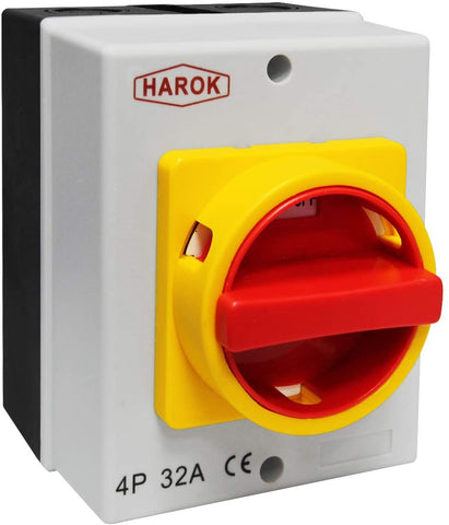 IP65 32A Rotary Isolater Switch 4 Pole AC 230v to 415v Surface Mounted