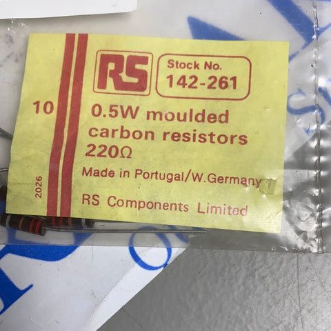 RS 0.5W moulded carbon resistors 220 ohm