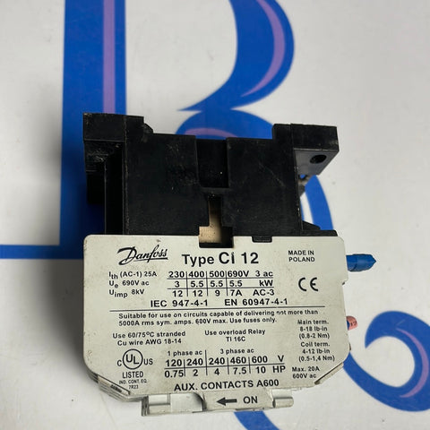 Danfoss Type cl 12  aux. CONTACTS A600 EN 60947-4-1