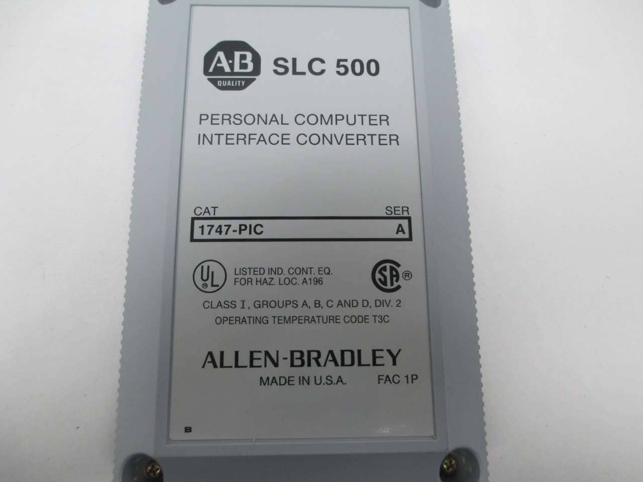 1747-PIC ALLEN BRADLEY PERSONAL COMPUTER, DIV.2 OPERATING TEMPERATURE CODE T3C-0